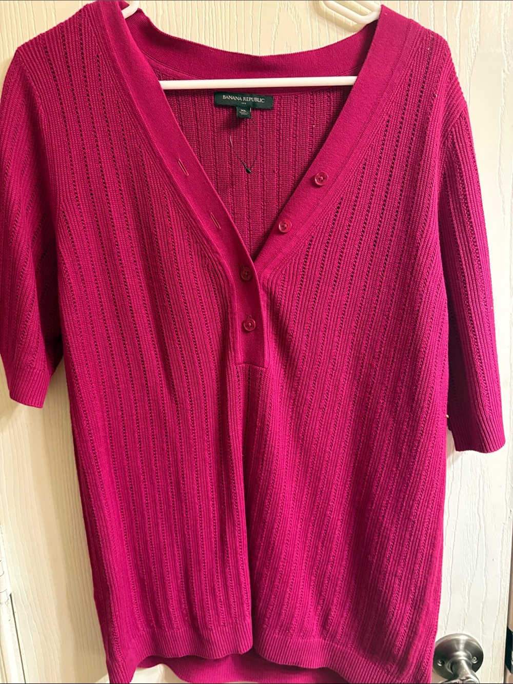 Banana Republic Women's Raspberry V‑Neck Short Sleeve Cardigan